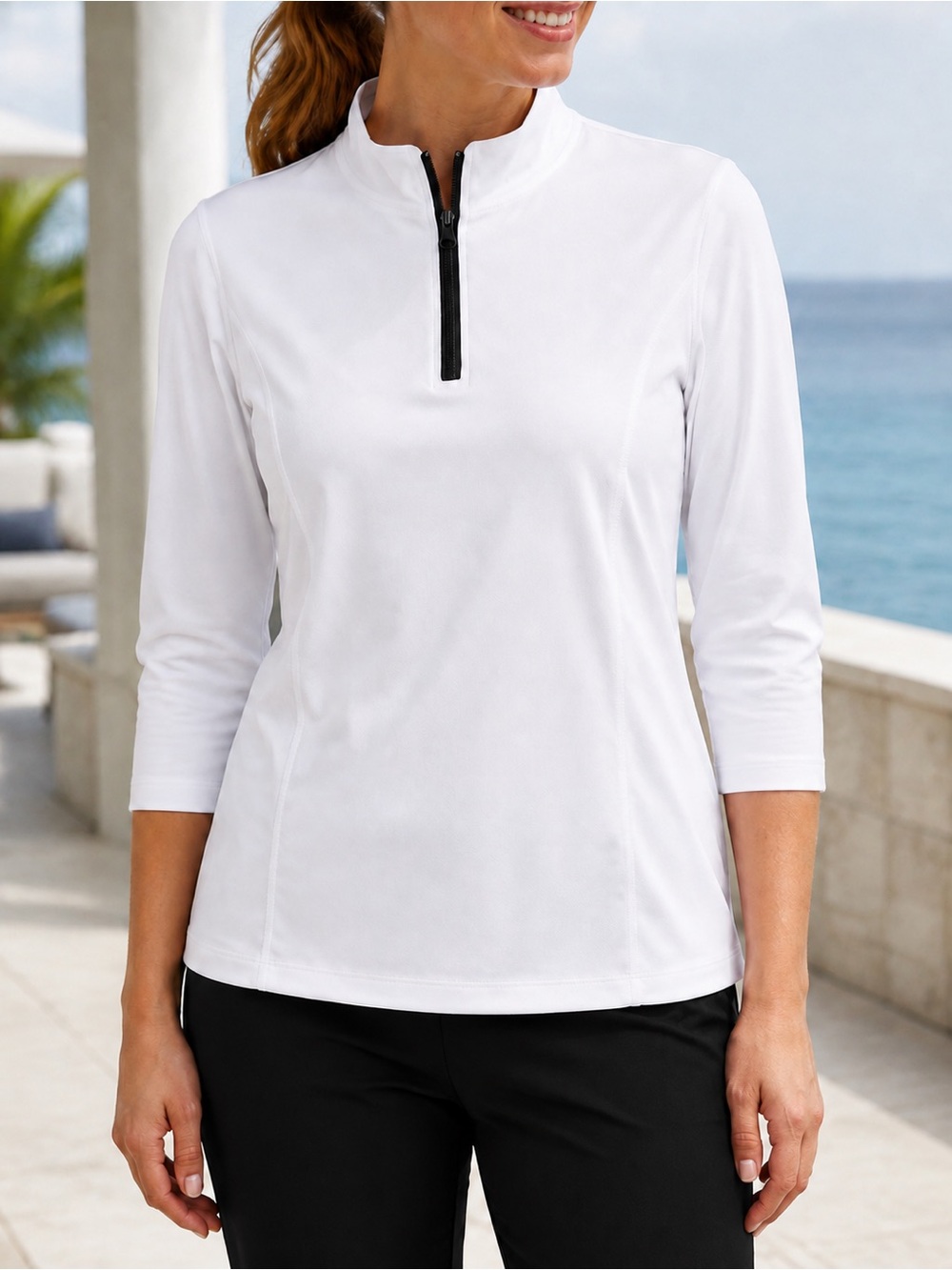 IZOD White Quarter Zip Performance Golf Tennis Athletic Layering Top XL